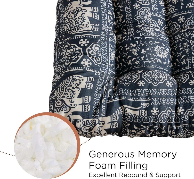 CODi Meditation Floor Pillow, Square Pillows Seating for Adults and Kids, Boho Cushion for Yoga Living Room Tatami Sitting, Memory Foam Added, 22x22 Inch, Indigo Elephant - Image 2